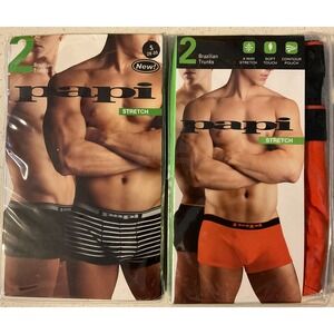 NIP 4 (2 Packs of 2) Men's Papi Stretch Brazilian Trunks Underwear Boxers Small